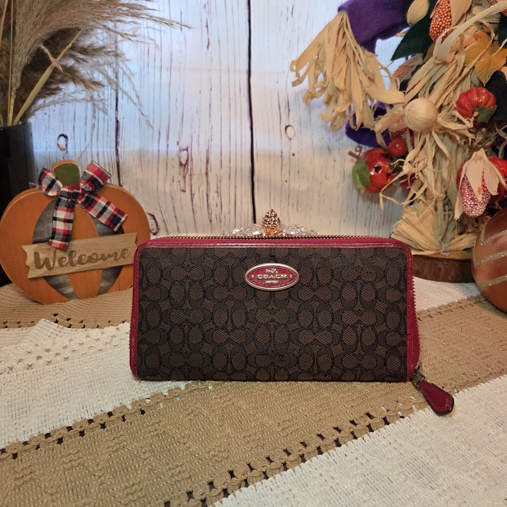 Coach Brown and Red Women's Wallet - Picture 2 of 9